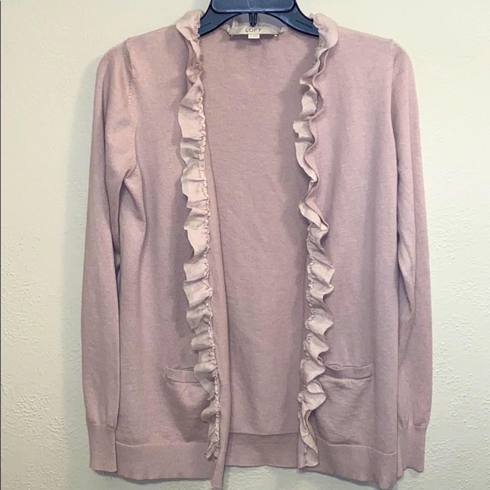 Ruffle Cardigan- LOFT, Small, Pale Purple
